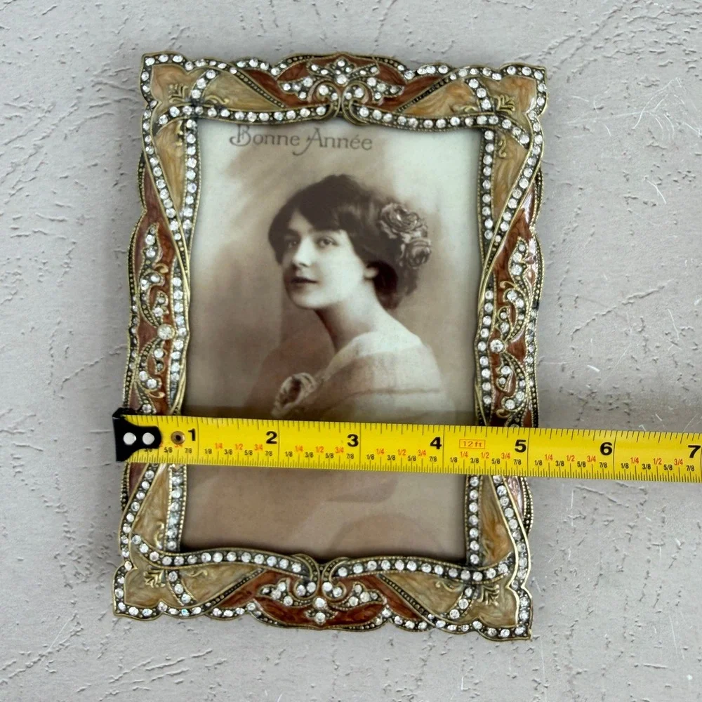 Vintage Style Ornate Art Nouveau Enamel Rhinestone 4x6 Picture Frame Bronze